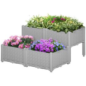 4-Piece Raised Garden Planter Gray with Legs Self-Watering for Outdoor Flowers Herbs Vegetables