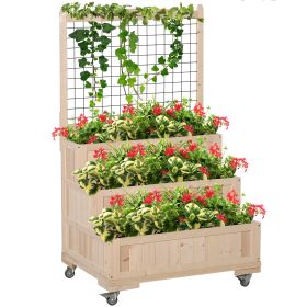 Freestanding Planter with Trellis Raised Flower Bed on Wheels with Storage Spruce Frame for Outdoor Garden Yard 32 x 25 x 53