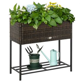 Elevated Rattan Planter Box with Tool Storage, Indoor/Outdoor, 28" High