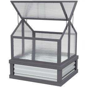 Raised Garden Flower Bed Kit with Greenhouse, Wooden Cold Frame Planter, 35.5" x 31.5" x 36", Gray