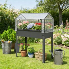 Garden box with elevated garden bed, planting box, dark gray