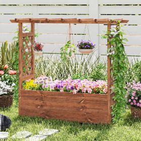 Wooden Elevated Planter Raised Garden Bed with Hanging Roof