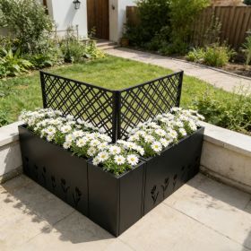 Metal Planter-Trellis Combo (Set of 3) - Raised Garden Bed, Flower Trellis & Privacy Screen for Patio, Balcony, Garden