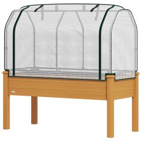 Raised Garden Bed with PE Greenhouse Cover Outdoor Planter Box for Herbs and Vegetables, 48 x 22 x 46 inch, Sand