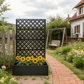 Metal Planter Raised Garden Bed with Trellis 70.9in H x 43.3in W x 15.8in D - Garden Box for Climbing Plants Flowers Vegetable with Drainage Hole