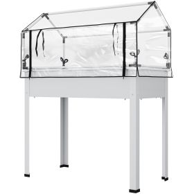 Elevated Garden Box with Greenhouse Cover, Raised Garden Bed with Legs and Drainage Hole for Vegetables, White