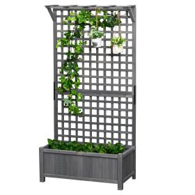 Wood Planter with Trellis for Vine Climbing, Raised Garden Bed, Privacy Screen for Backyard, Patio, Dark Gray
