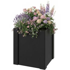 Raised Garden Bed Galvanized Planter Box Outdoor with Gloves for Gardening Vegetables, Flower, Herb, 1.4 x 1.4 x 1.5 ft, Black