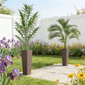 Outdoor plant flowerpot, set of 2 plastic flowerpots, Brown