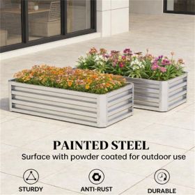 Elevated garden bed, metal flower pot, planting bed, silver