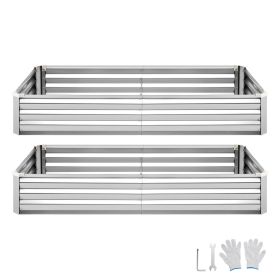 2 Pack Galvanized Raised Garden Beds, 6 x 3 x 1 ft, Rectangular Metal Planter Boxes Kit Outdoor, Bottomless Elevated Planting Box with Gloves