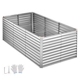 Galvanized Raised Garden Bed, 8 x 4 x 3 ft, Rectangular Metal Planter Box Kit Outdoor, Bottomless Elevated Planting Box with Gloves