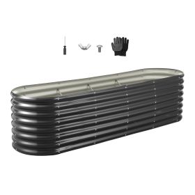Metal Raised Garden Bed, 8 x 2 x 2 ft Oval Outdoor Galvanized Planter Garden Box, Open Bottom Design, Large Planter Raised Bed for Growing Vegeta
