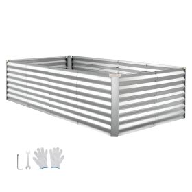 Galvanized Raised Garden Bed, 8 x 4 x 2 ft, Rectangular Metal Planter Box Kit Outdoor, Bottomless Elevated Planting Box with Gloves