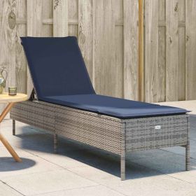 Sun Lounger with Cushion Grey Poly Rattan