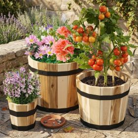 Outdoor Wooden Planter Box with Drainage Holes Set of 3 for various occasions, such as balconies, gardens, backyards, porches, etc
