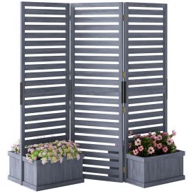 Wood Privacy Screen w/ 4 Planter Box, Raised Bed w/ 3 Panels & Drainage Holes