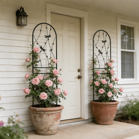 2 Pack Metal Garden Trellis 71" x 19.7" Rustproof Trellis for Climbing Plants Outdoor Flower Support Dragonfly Deco Black