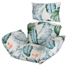 Egg Chair Cushion Hanging Basket Seat Cushion Thicken Soft Egg Swing Chair Pad Hanging Egg Chair Cushion With Headrest (Option: BeigeBlueLeaf)