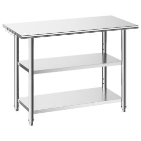 Stainless Steel Work Table, 24x48 Inch Food Prep Table With 2 Shelves, Commercial Kitchen Workstation, Metal Heavy Duty Utility Worktable, For Re (Option: Default)