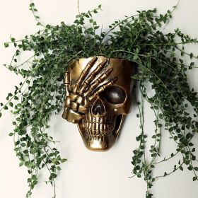 Wall Planter for Indoor Outdoor Plants, Hanging Skull Vase Unique Face Flower Pot Head Planters (Color: Don't Look Gold)