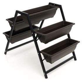 3-Tier Vertical Raised Garden Bed with 5 Plant Boxes (Color: Black & Brown)