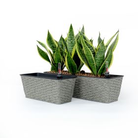 2-Pack Smart Self-watering Rectangle Planter for Indoor and Outdoor - Hand Woven Wicker - Gray (Color: as Pic)