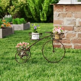 Tricycle Plant Stand Flower Pot Cart Holder with 3 Hollowed Baskets (Color: Bronze)