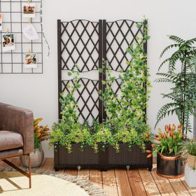 Raised Garden Bed with Trellis Planter Box for Climbing Plants (Color: Brown, Select: Double planting boxes)