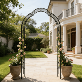 Metal Garden Arch Assemble Freely with 8 Styles Garden Arbor Trellis Climbing Plants Support Rose Arch (Color: Black)